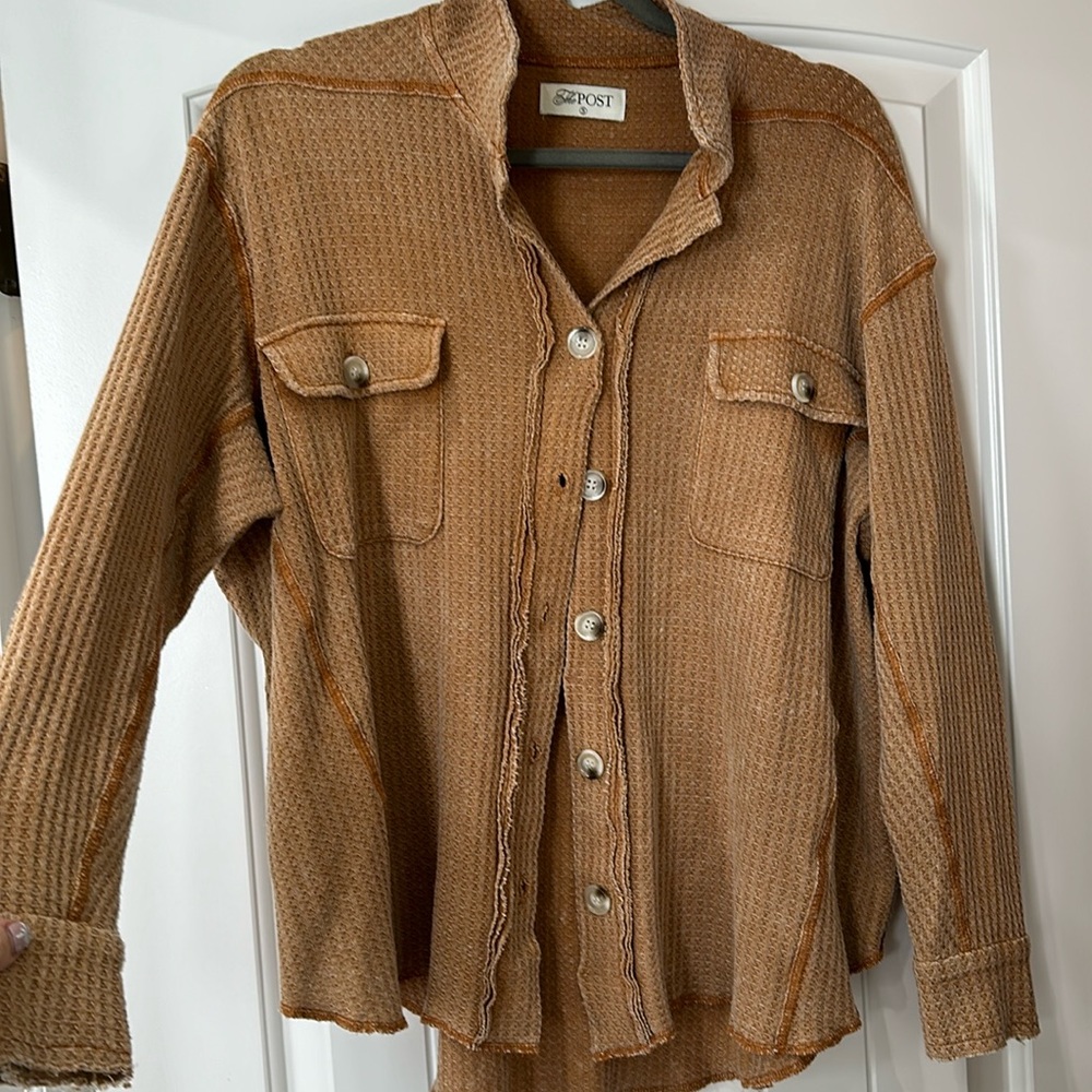 The Post waffle button up shirt/light Shacket